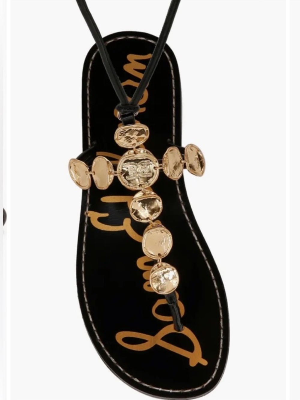 NEW WITH TAGS IN BOX!! Sam Edelman Deirdre black Napa gold coin sandals size 8.5 - Picture 4 of 13